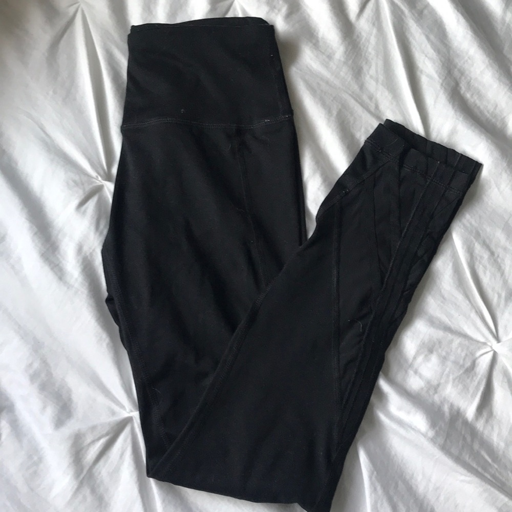 Black Workout Leggings with Sheer Mesh Details